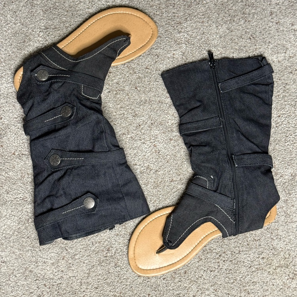 Black Denim Flat Boot Sandals